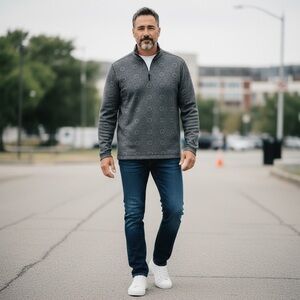 Age of Wisdom Charcoal Gray Print/Black Reversible Quarter Zip Long Sleeve Shirt